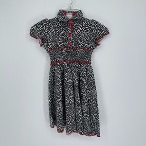 Maria Elena Girl's Black White Polka Dot Smocked Waist Fit & Flare Dress Size 5